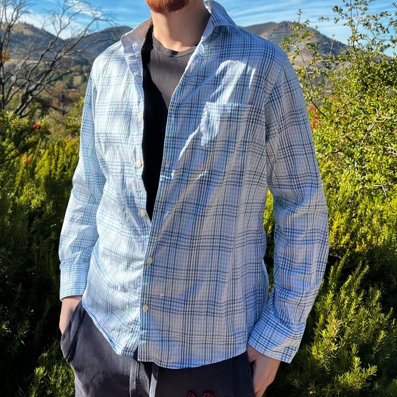 VAN HEUSEN MEN FLEX SLIM FIT LONG SLEEVE BUTTON DOWN SHIRT CHECK PLAID SUIT STUD - Picture 6 of 16